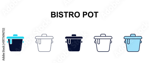 bistro pot multi-style outline icon set - restaurant concept. Thin line, regular, filled, colored bistro pot icon