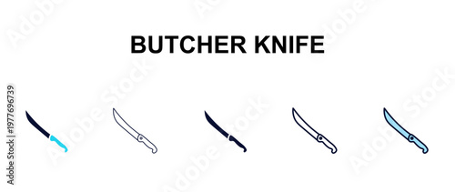 butcher knife multi-style outline icon set - restaurant concept. Thin line, regular, filled, colored butcher knife icon