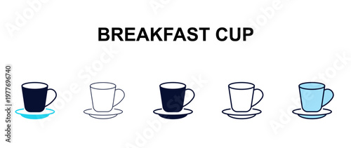 breakfast cup multi-style outline icon set - restaurant concept. Thin line, regular, filled, colored breakfast cup icon