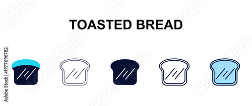 toasted bread multi-style outline icon set - restaurant concept. Thin line, regular, filled, colored toasted bread icon