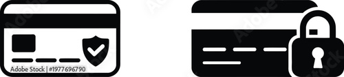 Credit card security icons illustration, banking payment symbols with shield and lock for financial protection and secure transaction design.