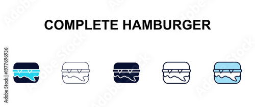 complete hamburger multi-style outline icon set - restaurant concept. Thin line, regular, filled, colored complete hamburger icon