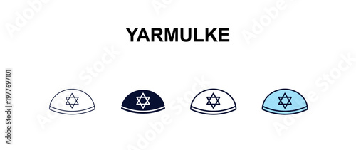 yarmulke multi-style outline icon set - religion concept. Thin line, regular, filled, colored yarmulke icon