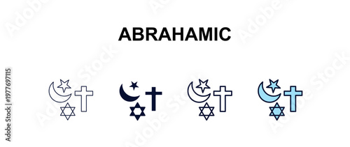 abrahamic multi-style outline icon set - religion concept. Thin line, regular, filled, colored abrahamic icon