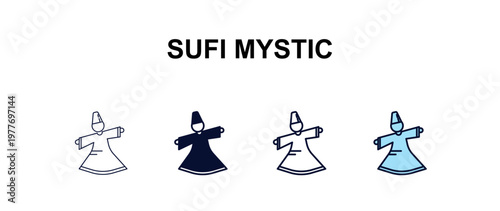 sufi mystic multi-style outline icon set - religion concept. Thin line, regular, filled, colored sufi mystic icon