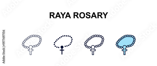 raya rosary multi-style outline icon set - religion concept. Thin line, regular, filled, colored raya rosary icon