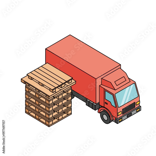 Isometric Delivery Truck with Stacked Pallets for Shipping.