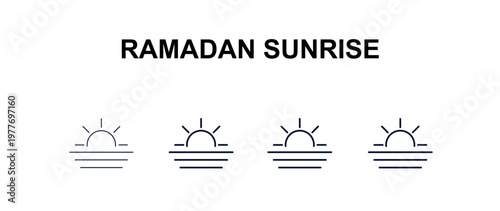 ramadan sunrise multi-style outline icon set - religion concept. Thin line, regular, filled, colored ramadan sunrise icon