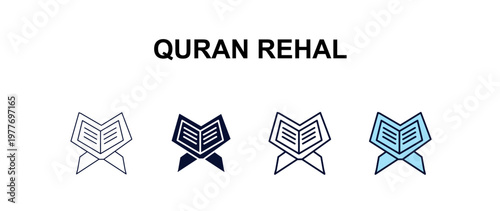 quran rehal multi-style outline icon set - religion concept. Thin line, regular, filled, colored quran rehal icon