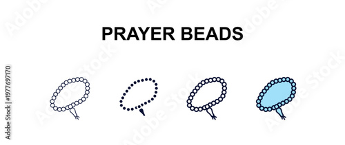 prayer beads multi-style outline icon set - religion concept. Thin line, regular, filled, colored prayer beads icon