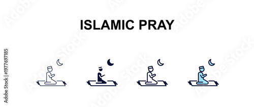islamic pray multi-style outline icon set - religion concept. Thin line, regular, filled, colored islamic pray icon