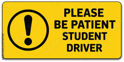 Student driver sign illustration, road safety warning symbol for learner drivers, training vehicles, and traffic awareness signage design.