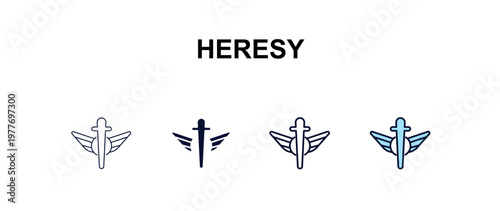 heresy multi-style outline icon set - religion concept. Thin line, regular, filled, colored heresy icon