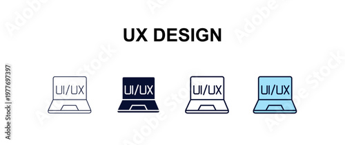 ux design multi-style outline icon set - programming concept. Thin line, regular, filled, colored ux design icon