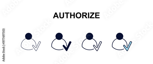 authorize multi-style outline icon set - programming concept. Thin line, regular, filled, colored authorize icon
