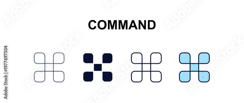 command multi-style outline icon set - programming concept. Thin line, regular, filled, colored command icon
