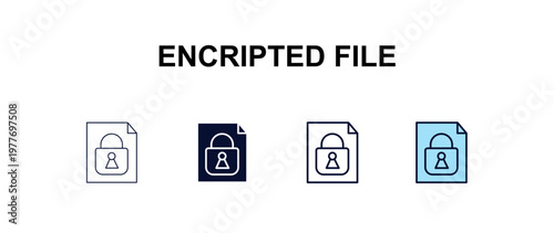 encripted file multi-style outline icon set - programming concept. Thin line, regular, filled, colored encripted file icon