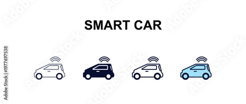 smart car multi-style outline icon set - programming concept. Thin line, regular, filled, colored smart car icon