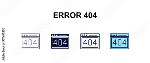 error 404 multi-style outline icon set - programming concept. Thin line, regular, filled, colored error 404 icon
