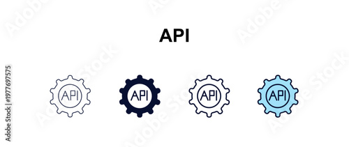 api multi-style outline icon set - programming concept. Thin line, regular, filled, colored api icon