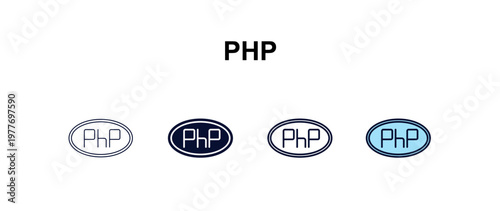 php multi-style outline icon set - programming concept. Thin line, regular, filled, colored php icon