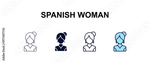 spanish woman multi-style outline icon set - people concept. Thin line, regular, filled, colored spanish woman icon