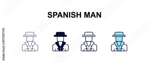 spanish man multi-style outline icon set - people concept. Thin line, regular, filled, colored spanish man icon