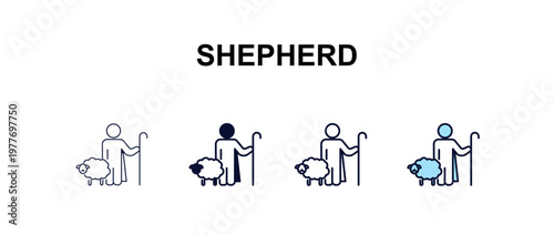 shepherd multi-style outline icon set - people concept. Thin line, regular, filled, colored shepherd icon