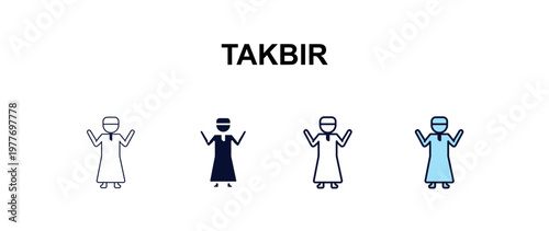takbir multi-style outline icon set - people concept. Thin line, regular, filled, colored takbir icon