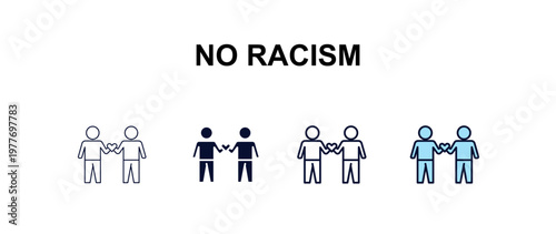 no racism multi-style outline icon set - people concept. Thin line, regular, filled, colored no racism icon