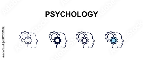 psychology multi-style outline icon set - people concept. Thin line, regular, filled, colored psychology icon