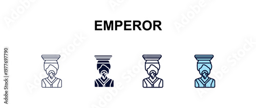 emperor multi-style outline icon set - people concept. Thin line, regular, filled, colored emperor icon