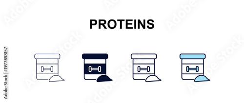 proteins multi-style outline icon set - health and medical concept. Thin line, regular, filled, colored proteins icon