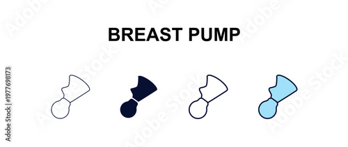 breast pump multi-style outline icon set - health and medical concept. Thin line, regular, filled, colored breast pump icon