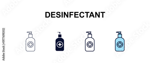 desinfectant multi-style outline icon set - health and medical concept. Thin line, regular, filled, colored desinfectant icon