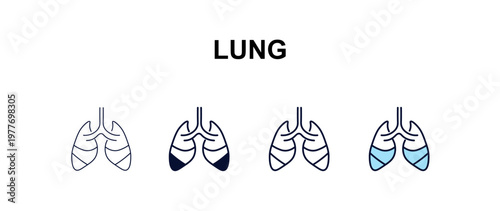 lung multi-style outline icon set - health and medical concept. Thin line, regular, filled, colored lung icon