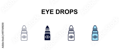 eye drops multi-style outline icon set - health and medical concept. Thin line, regular, filled, colored eye drops icon