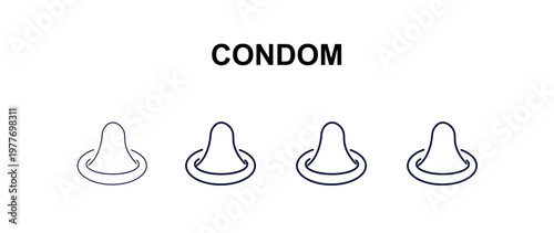 condom multi-style outline icon set - health and medical concept. Thin line, regular, filled, colored condom icon