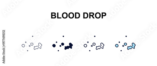 blood drop multi-style outline icon set - health and medical concept. Thin line, regular, filled, colored blood drop icon