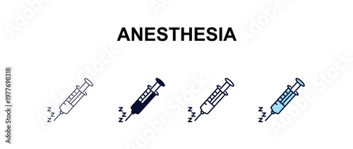 anesthesia multi-style outline icon set - medical concept. Thin line, regular, filled, colored anesthesia icon