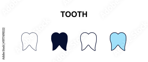 tooth multi-style outline icon set - medical concept. Thin line, regular, filled, colored tooth icon