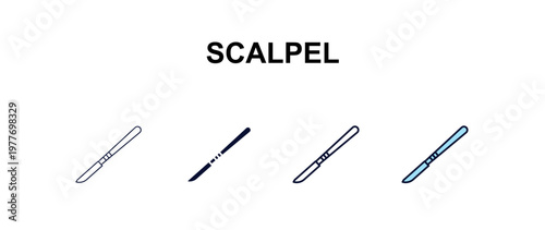 scalpel multi-style outline icon set - medical concept. Thin line, regular, filled, colored scalpel icon