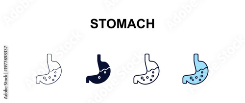 stomach multi-style outline icon set - medical concept. Thin line, regular, filled, colored stomach icon