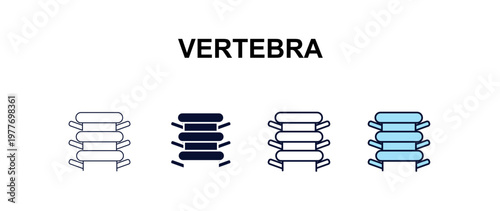 vertebra multi-style outline icon set - medical concept. Thin line, regular, filled, colored vertebra icon