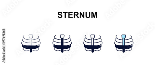 sternum multi-style outline icon set - medical concept. Thin line, regular, filled, colored sternum icon