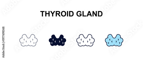 thyroid gland multi-style outline icon set - medical concept. Thin line, regular, filled, colored thyroid gland icon