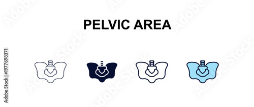 pelvic area multi-style outline icon set - medical concept. Thin line, regular, filled, colored pelvic area icon