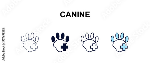 canine multi-style outline icon set - medical concept. Thin line, regular, filled, colored canine icon