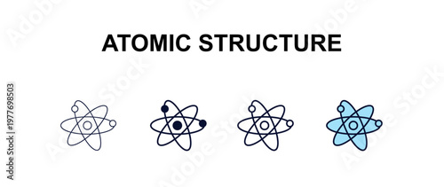 atomic structure multi-style outline icon set - medical concept. Thin line, regular, filled, colored atomic structure icon