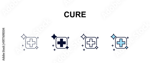 cure multi-style outline icon set - medical concept. Thin line, regular, filled, colored cure icon